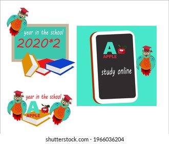 study year concept wih owl, student in cap with books, vector,final