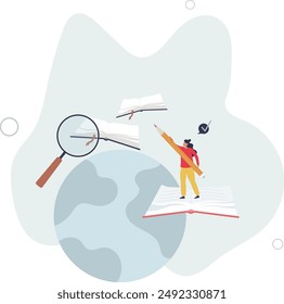 Studying abroad and travel to learn foreign language .International student with global education degree and worldwide experience..flat design.illustration with people.