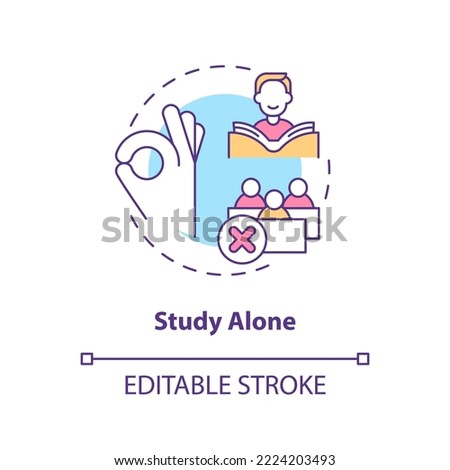 Studying alone concept icon. Effective learning style. Memorization strategy abstract idea thin line illustration. Isolated outline drawing. Editable stroke. Arial, Myriad Pro-Bold fonts used