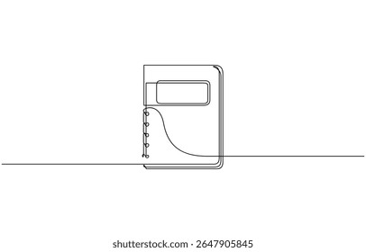 Studying book and pen for education in simple line. Lessons Learned Continuous Line Editable Icon. Notepad above work desk. Writing business draft on office notes concept.