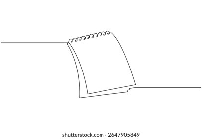Studying book and pen for education in simple line. Lessons Learned Continuous Line Editable Icon. Notepad above work desk. Writing business draft on office notes concept.