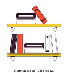 Studying bookshelves flat line color isolated vector object. University student book shelf. Editable clip art image on white background. Simple outline cartoon spot illustration for web design