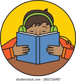 studying child boy girl reading book homeschool illustration