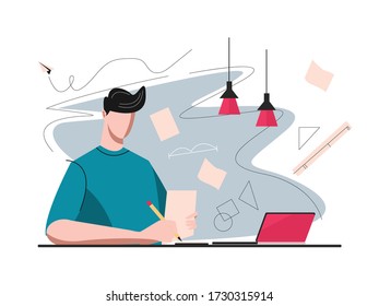 Studying Concept Illustration, home work, student, learning