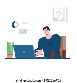 Studying concept illustration Vector. Meeting Online with his classmate