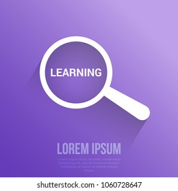 Studying Concept: Magnifying Optical Glass With Words Learning. Vector illustration 