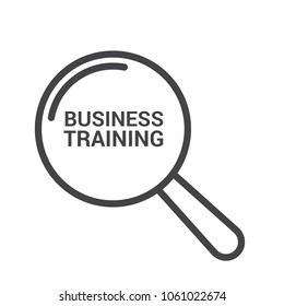 Studying Concept: Magnifying Optical Glass With Words Business Training. Vector illustration