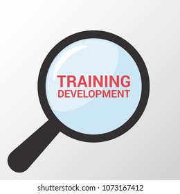 Studying Concept: Magnifying Optical Glass With Words Training Development. Vector illustration
