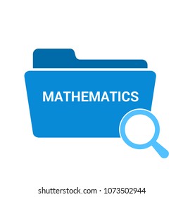 Studying Concept: Magnifying Optical Glass With Words Mathematics. Vector illustration