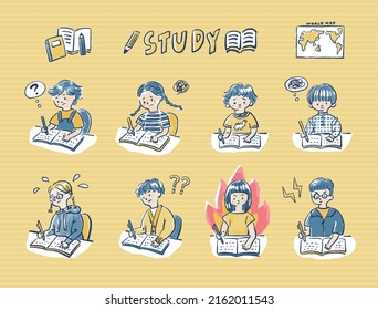 Studying is difficult! Children studying at school, cram school or at home