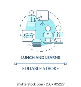 Studying during lunch concept icon. Lunchtime training session abstract idea thin line illustration. Isolated outline drawing. Editable stroke. Roboto-Medium, Myriad Pro-Bold fonts used