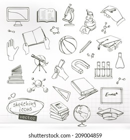 Studying and education, sketches of icons vector set