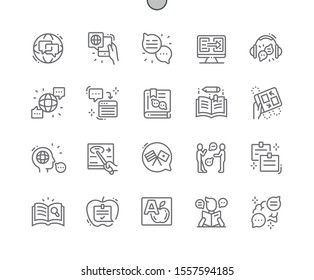 Studying of foreign language Well-crafted Pixel Perfect Vector Thin Line Icons 30 2x Grid for Web Graphics and Apps. Simple Minimal Pictogram