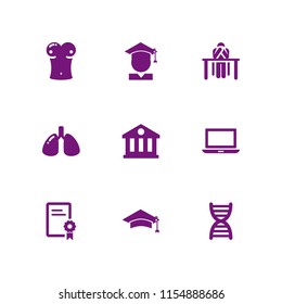studying icon. 9 studying set with student, university, laptop and biology vector icons for web and mobile app