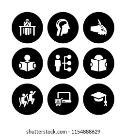 studying icon. 9 studying set with write, ebook, laptop and student vector icons for web and mobile app