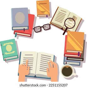 Studying icon. Books pile. Reading and research symbol
