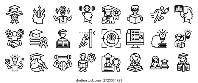 Studying Icon Collection Set. Clean Outline Vector Icons