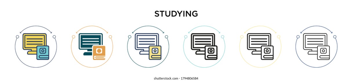Studying icon in filled, thin line, outline and stroke style. Vector illustration of two colored and black studying vector icons designs can be used for mobile, ui, web