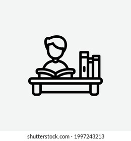  studying icon, isolated education outline icon in light grey background, perfect for website, blog,  logo, graphic design, social media, UI, mobile app, EPS 10 vector illustration