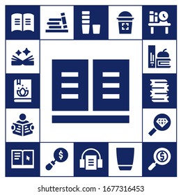 studying icon set. 17 filled studying icons.  Simple modern icons such as: Book, Read, Books, Magnifying glass, Learning, Bookshelf, Glass, Audiobook
