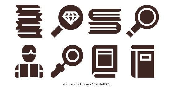  studying icon set. 8 filled studying icons. Simple modern icons about  - Reading, Books, Magnifying glass, Book