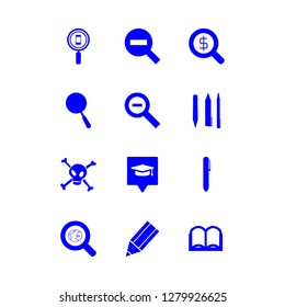 studying icon set about skeleton, open book icon, pen and college pin vector set