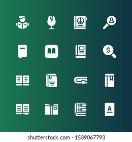 studying icon set. Collection of 16 filled studying icons included Book, Magnifying glass, Ibooks, Books, Glass, Reading