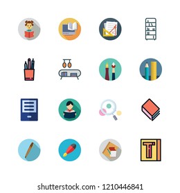 studying icon set. vector set about student, ereader, school material and bookshelf icons set.