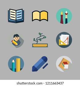 studying icon set. vector set about ebook, school material, bonsai and student icons set.