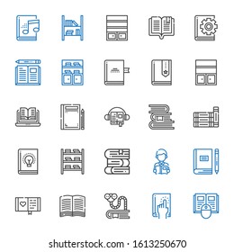 studying icons set. Collection of studying with book, bookworm, diary, reading, books, bookshelf, audiobook, open book. Editable and scalable studying icons.