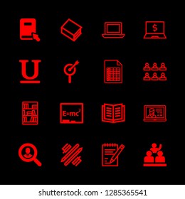 studying icons set with physics formula, ebook and college classroom vector set