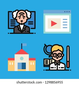 studying icons set with teacher, learning and high school vector set