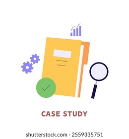 Studying information, facts. Concept of case study, searching business information, analyze of product features. Vector illustration in flat design for web banner