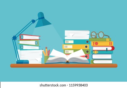 Lernen, mit Büchern lernen. Konzeptuelle Illustration in Form von Stilen, Lernen, Bildung, Büroarbeit, Schule oder Universität