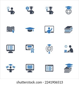 Studying and learning icons set vector graphic illustration