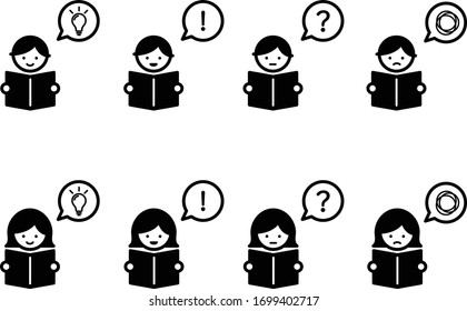 studying  and learning student icon set book girl boy