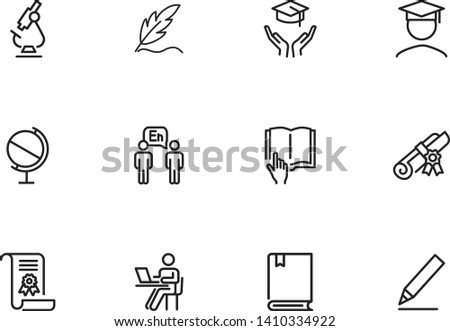 Studying line icon set. Microscope, graduation hat, book, diploma. Education concept. Can be used for topics like school, college, university, learning