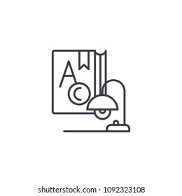 Studying linear icon concept. Studying line vector sign, symbol, illustration.