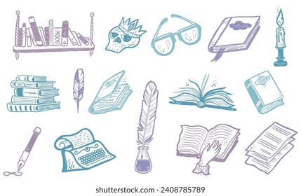 Studying literature at school sketch design element. Vector hand drawn.