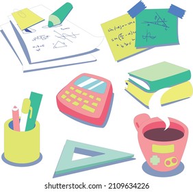 studying math icons, vector icons, and symbols. Back to school. students. 