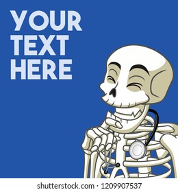 Studying medicine with motivation and strategy concept with skeleton smiling, cartoon character mascot, vector illustration.