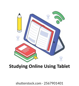 Studying Online Using Tablet isometric Colored illustration. EPS File stock illustration