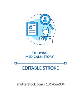 Studying Patient Medical History Concept Icon. Anamnesis Idea Thin Line Illustration. CFS Diagnostics. Effective Clinical Decision Making. Vector Isolated Outline RGB Color Drawing. Editable Stroke