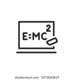 Physik studieren, Ikone des linearen Stils. Formel in der Schulbehörde e=mc². Bearbeitbare Strichbreite