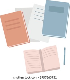 Studying place with textbooks and paper 