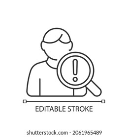 Studying risk factors linear icon. Experimental trial. Human volunteers participation. Thin line customizable illustration. Contour symbol. Vector isolated outline drawing. Editable stroke