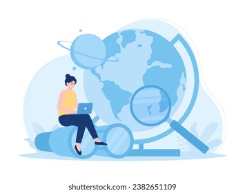 Studying science using a laptop trending concept flat illustration