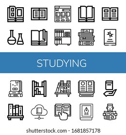 estudio simple iconos conjunto. Contiene iconos como Catálogo, Químico, Libro, Librería, Lectura, Libros, Libro Abierto, Librería, puede ser usado para web, móvil y logotipo