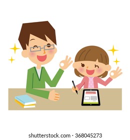 Studying in the tablet.