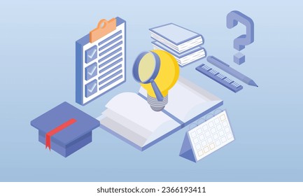 Studying and teaching books.on blue background.3D design.isometric vector design Illustration.